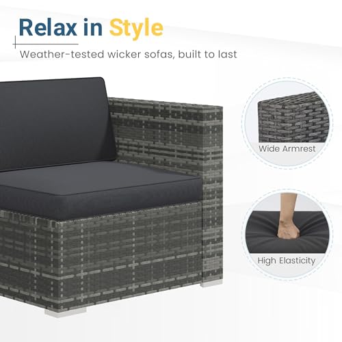 Wisteria Lane 5-Pieces Outdoor Patio Furniture Set, All Weather Wicker Rattan Sectional Sofa, Patio Conversation Set with Cushions & Glass Coffee Table for Backyard Porch Garden Balcony, Grey - Image 4