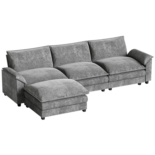 Homall 119" Modular Sectional Sofa, L Shaped Sofa Couch with Reversible Ottoman, DIY Combination Chenille Deep 3-Seat Cloud Couch for Living Room, Apartment (Light Grey, L Shaped Sofa) - Image 8