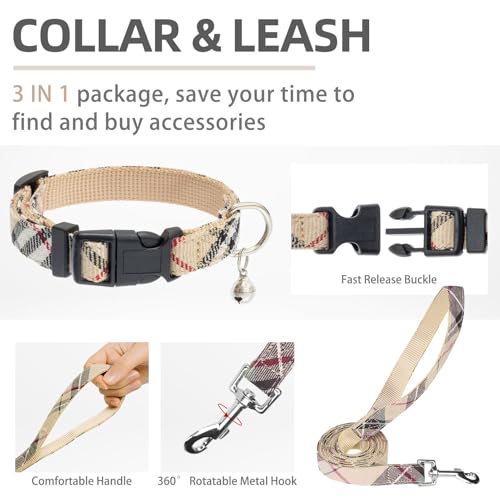 PUPTECK Adjustable Dog Harness Collar and Leash Set Step in No Pull Pet Harness for Small Medium Dogs Puppy and Cats Outdoor Walking Running, Soft Mesh Padded Reflective Vest Harnesses, Beige S - Image 5