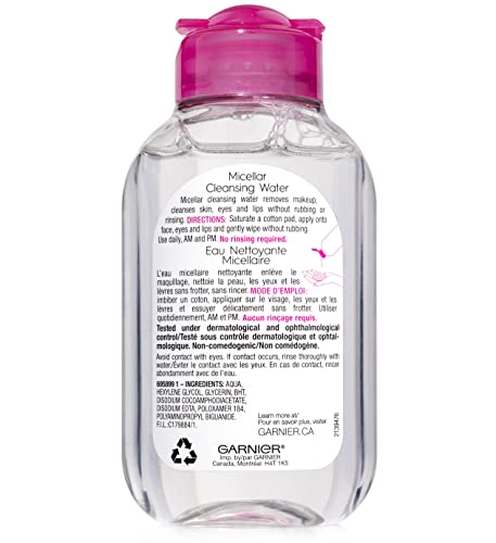 Garnier Micellar Cleansing Water, All-in-1 Makeup Remover and Facial Cleanser, For All Skin Types, 3.4 Fl Oz (100mL), 1 Count (Packaging May Vary) - Image 11