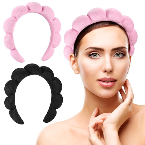 Ztomine Spa Headbands for Washing Face or Facial, Set of 2 Skincare Headbands, Terry Cloth Headband Wash Combo Pack - Puffy Makeup Washing, Mask, Skin Treatment (Black & Pink) - Image 9