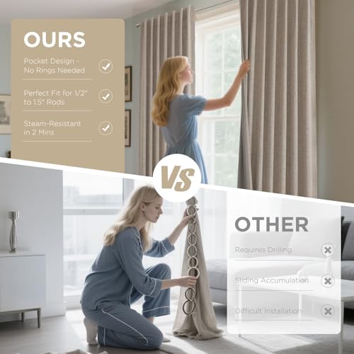 Joydeco Blackout Curtains for Bedroom - Nature Linen 84 Inch Long 100% Light Blocking 2 Panels Set, Rod Pocket & Back Tabs Living Room Drapes, Thermal Insulated Room Darkening Window Curtains - Image 8