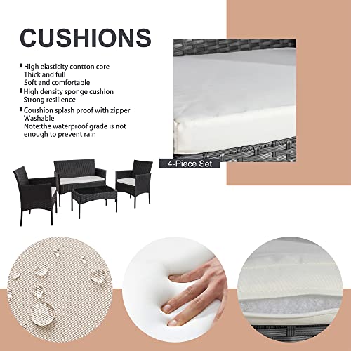 Shintenchi 4 Piece Outdoor Patio Furniture Sets, Small Wicker Patio Conversation Furniture Rattan Chair Set with Tempered Glass Coffee Table for Backyard Porch Garden Poolside Balcony,Black - Image 8