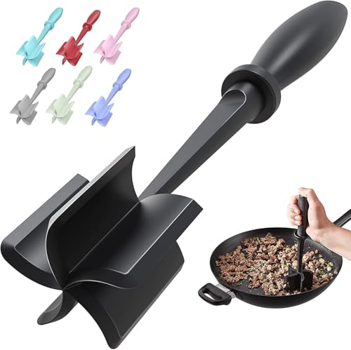 Meat Chopper, Hamburger Grinder, Premium Heat Resistant Smasher for Ground Beef, Burger Grinder Nylon Potato Mix Tool, Meat & Poultry Tenderizers-Black - Image 2