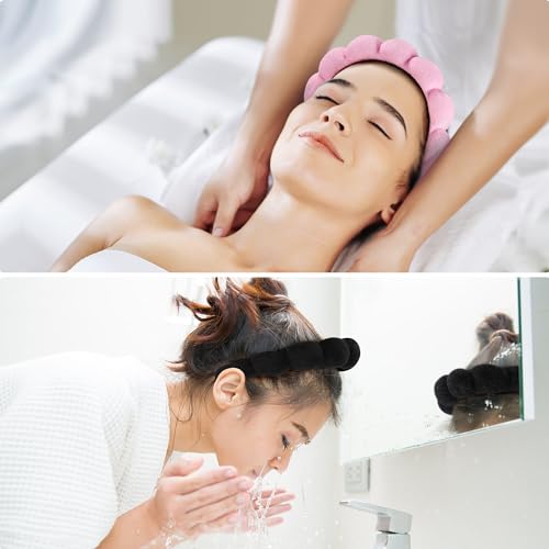 Ztomine Spa Headbands for Washing Face or Facial, Set of 2 Skincare Headbands, Terry Cloth Headband Wash Combo Pack - Puffy Makeup Washing, Mask, Skin Treatment (Black & Pink) - Image 5