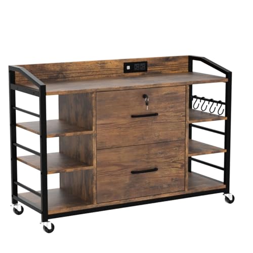 SEDETA 44" File Cabinet, Filing Cabinet fits Legal/Letter Size, 2 Drawer File Cabinets for Home Office with Lock, Power Strip, 6 Storage Shelves, Rustic Brown - Image 6