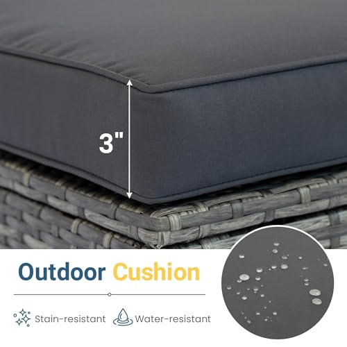 Wisteria Lane 5-Pieces Outdoor Patio Furniture Set, All Weather Wicker Rattan Sectional Sofa, Patio Conversation Set with Cushions & Glass Coffee Table for Backyard Porch Garden Balcony, Grey - Image 5