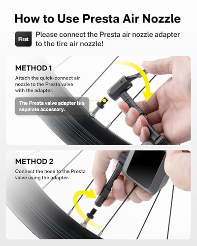 HOTO Mini Bike Tire Pump, 25s Fast Inflate Bicycle Pump with Guage, 150PSI Portable Electric Bike Air Pump with Presta and Schrader Valve for Road Bike, Motorcycle, Mountain Bike, Car, Sports Ball - Image 6