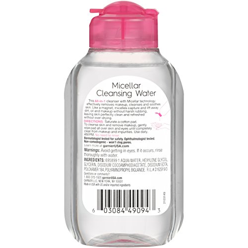 Garnier Micellar Cleansing Water, All-in-1 Makeup Remover and Facial Cleanser, For All Skin Types, 3.4 Fl Oz (100mL), 1 Count (Packaging May Vary) - Image 3