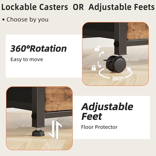 GYIIYUO 2 Drawer File Cabinet with 24'' Extended Desktop, Mobile Filing Cabinet, Rolling File Cabinet with Side Bag, Fabric Drawer, Fits A4/Letter Size, Printer Stand Home Office, Light Brown - Image 9