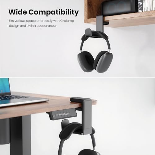 EURPMASK Rotating Headphone Stand - PC Gaming Headset Holder, Adjustable Clamp-on Under Desk Hanger With 360 Degree Swivel & Cable Clip Organizer - Black - Image 5