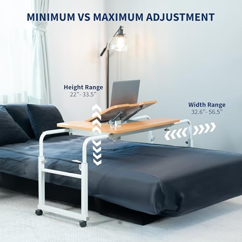 VIVO Mobile Over The Bed and Recliner Table, Tilting Laptop Tray with Height and Length Frame Adjustment, Ergonomic Overbed Kids and Adult Desk on Wheels, Light Wood, DESK-V202A - Image 9