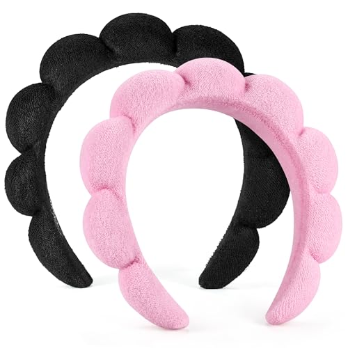 Ztomine Spa Headbands for Washing Face or Facial, Set of 2 Skincare Headbands, Terry Cloth Headband Wash Combo Pack - Puffy Makeup Washing, Mask, Skin Treatment (Black & Pink) - Image 2