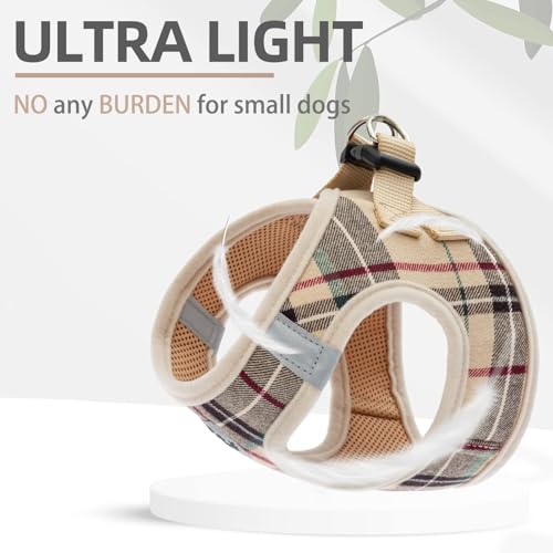 PUPTECK Adjustable Dog Harness Collar and Leash Set Step in No Pull Pet Harness for Small Medium Dogs Puppy and Cats Outdoor Walking Running, Soft Mesh Padded Reflective Vest Harnesses, Beige S - Image 7