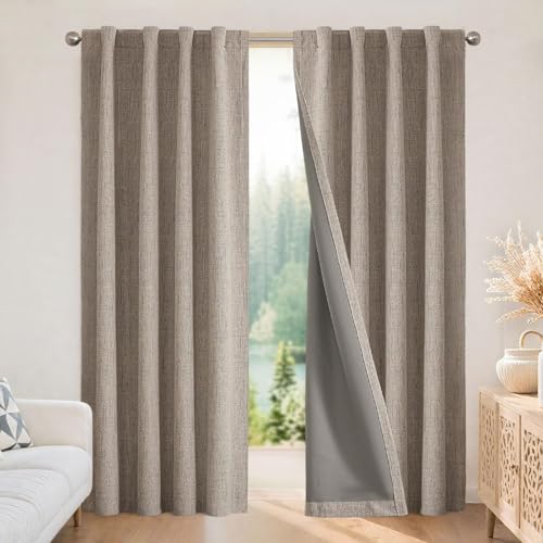 Joydeco Blackout Curtains for Bedroom - Nature Linen 84 Inch Long 100% Light Blocking 2 Panels Set, Rod Pocket & Back Tabs Living Room Drapes, Thermal Insulated Room Darkening Window Curtains - Image 2