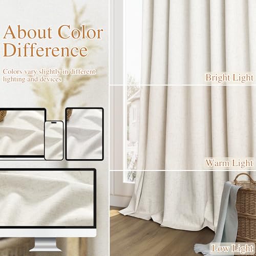Guken Cream Linen Blackout Curtains 84 Inch Length 2 Panels Set for Living Room Bedroom Back Tab Thermal Insulated 100% Black Out Linen Drapes Room Darkening Window Curtains Ivory Natural - Image 8