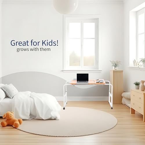 VIVO Mobile Over The Bed and Recliner Table, Tilting Laptop Tray with Height and Length Frame Adjustment, Ergonomic Overbed Kids and Adult Desk on Wheels, Light Wood, DESK-V202A - Image 8