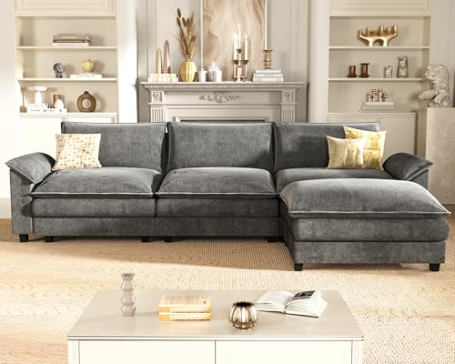 Homall 119" Modular Sectional Sofa, L Shaped Sofa Couch with Reversible Ottoman, DIY Combination Chenille Deep 3-Seat Cloud Couch for Living Room, Apartment (Light Grey, L Shaped Sofa) - Image 4