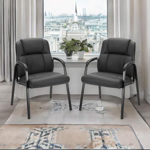 Sweetcrispy Waiting Room Office Guest Chairs Set of 2, PU Leather Big and Tall No Wheels Executive Office Chair with Padded Arms for Reception Conference Room Lobby - Image 2