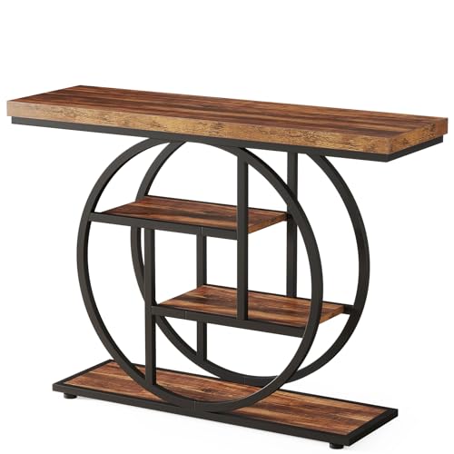 Tribesigns 41.3" Console Table, Industrial 4-Tier Sofa Table Entryway Table with Circle Base, Narrow Wood Accent Tables with Storage Shelves for Living Room, Hallway, Foyer, Rustic Brown - Image 10
