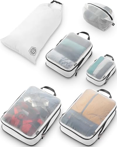 Large Packing Cube Set with See Through Mesh- Compression Packing Cubes Travel Organizers by TRIPPED Travel Gear (White) - Image 2