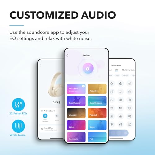 Soundcore by Anker Q20i Hybrid Active Noise Cancelling Headphones, Wireless Over-Ear Bluetooth, 40H Long ANC Playtime, Hi-Res Audio, Big Bass, Customize via an App, Transparency Mode (White) - Image 5