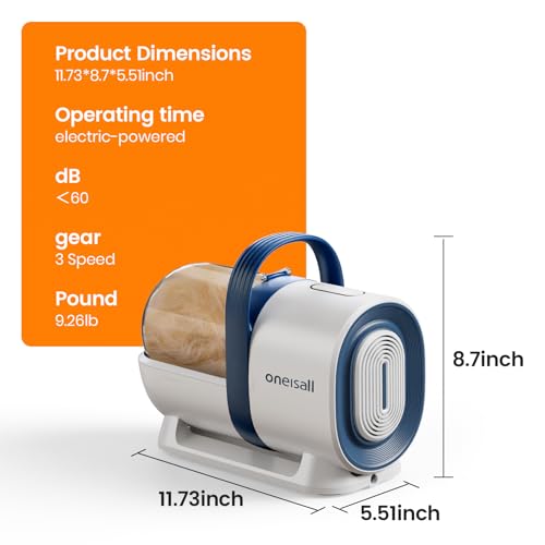 oneisall Dog Grooming Vacuum, Pet Grooming Vacuum with Clipper Nail Grinder, 1.5L Dust Cup Dog deshedding Vacuum Brush with 7 Pet Grooming Tools for Shedding Pet Hair, Home Cleaning(Blue) - Image 9