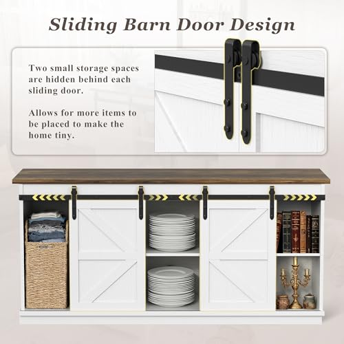 YESHOMY Farmhouse TV Stand for Televisions up to 65 Inches, Sliding Barn Doors and Storage Cabinets, Console Table and Media Furniture for Living Room, 58 Inch, Milk White - Image 7