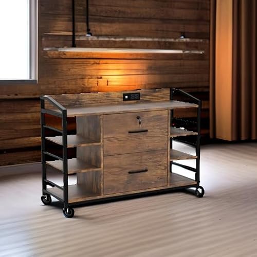 SEDETA 44" File Cabinet, Filing Cabinet fits Legal/Letter Size, 2 Drawer File Cabinets for Home Office with Lock, Power Strip, 6 Storage Shelves, Rustic Brown - Image 7