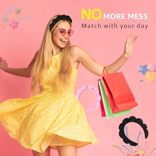 Ztomine Spa Headbands for Washing Face or Facial, Set of 2 Skincare Headbands, Terry Cloth Headband Wash Combo Pack - Puffy Makeup Washing, Mask, Skin Treatment (Black & Pink) - Image 8