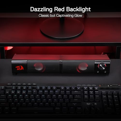 Redragon GS550 PC Gaming Speakers, 2.0 Channel Desktop Computer Sound Bar with Compact Maneuverable Size, Headphone Jack, Quality Bass & Decent Red Backlit, USB Powered w/ 3.5mm Cable - Image 8