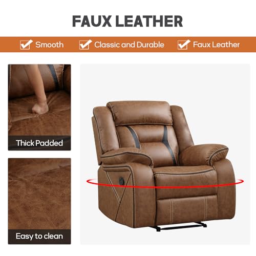 EBELLO Faux Leather Recliner Sofa Furniture Set for Living Room, Recliner Chair, Manual Loveseat, 3 Seat Recliniing Sofa Couch Set for Meeting Room, Brown - Image 6