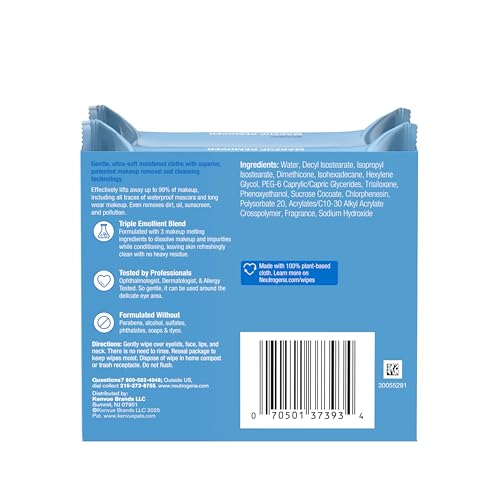 Neutrogena Makeup Remover Wipes Micellar Alcohol-Free Face Towelettes Remove Waterproof Mascara & Oil, Compostable 100% Plant-Based Cloth, Dermatologist & Ophthalmologist Tested, Twin Pack 2 x 25 ct - Image 10