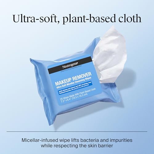 Neutrogena Makeup Remover Wipes Micellar Alcohol-Free Face Towelettes Remove Waterproof Mascara & Oil, Compostable 100% Plant-Based Cloth, Dermatologist & Ophthalmologist Tested, Twin Pack 2 x 25 ct - Image 8