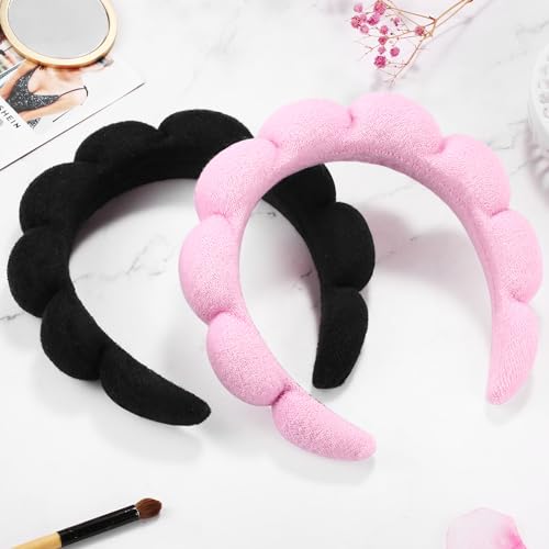 Ztomine Spa Headbands for Washing Face or Facial, Set of 2 Skincare Headbands, Terry Cloth Headband Wash Combo Pack - Puffy Makeup Washing, Mask, Skin Treatment (Black & Pink) - Image 7