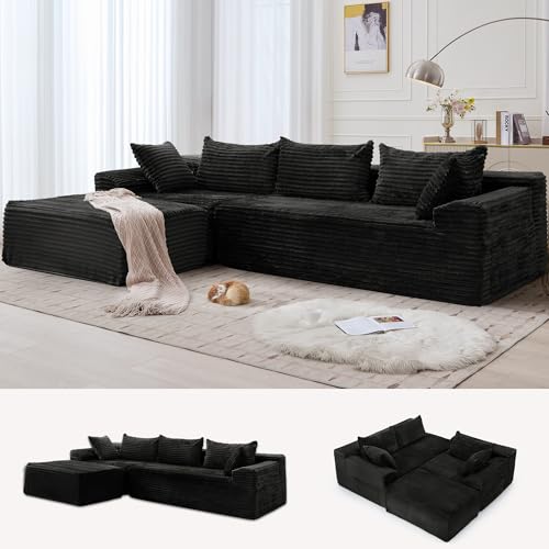 Korser 108" Sectional Couches for Living Room, Modular Sectional Sofa with L-Shape Chaise, Cloud Couch, Comfy Corduroy Fluffy Couch with Deep Seat and Side Pockets, No Assembly Required - Image 2
