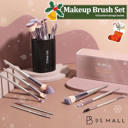 BS-MALL Makeup Brush Set 18 Pcs Premium Synthetic Foundation Powder Concealers Eye shadows Blush Makeup Brushes with black case - Image 7