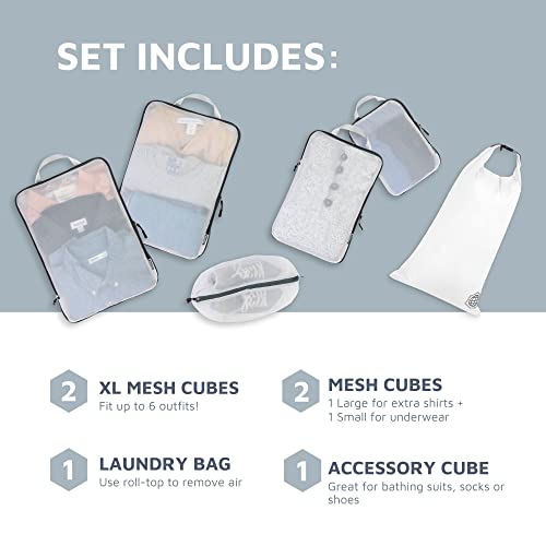 Large Packing Cube Set with See Through Mesh- Compression Packing Cubes Travel Organizers by TRIPPED Travel Gear (White) - Image 4