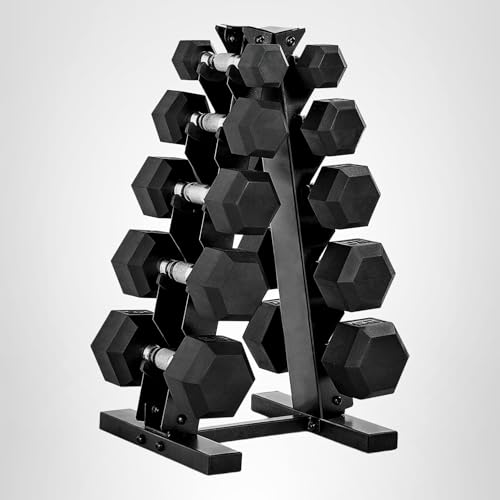 CAP Barbell 150 LB Rubber Coated Hex Dumbbell Hand Weight Set with Vertical Storage Rack - Chrome Handle | Black Rack - Image 9
