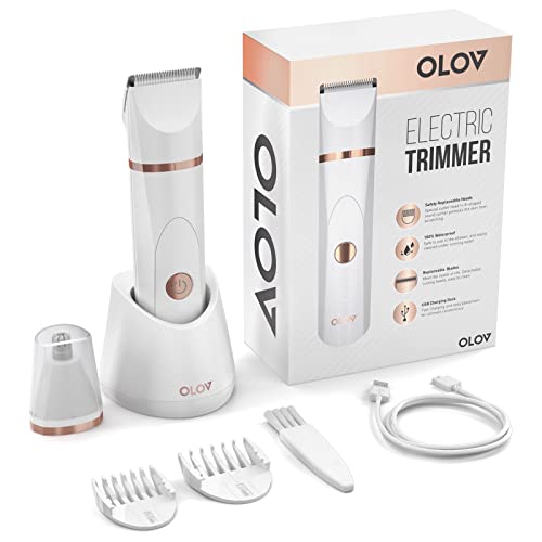 OLOV Electric Body Hair Trimmer - Groin Trimmer for Men - Bikini Trimmer Women - Wet/Dry Shaver Groomer, Replaceable Ceramic Blade Heads, USB Recharge Dock, Waterproof Hygiene Razor, White - Image 3
