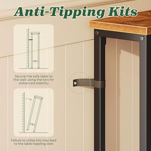 SUPERJARE 78.8 inch Narrow Console Table with Outlet, Sofa Table Set of 2, Behind Couch Table, Long Entryway Tables with Charging Station, for Living Room, Rustic Brown - Image 8