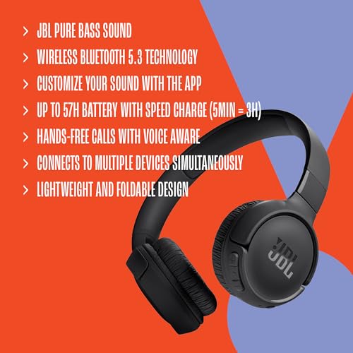 JBL Tune 520BT - Wireless On-Ear Headphones, Up to 57H Battery Life and Speed Charge, Lightweight, Comfortable and Foldable Design, Hands-Free Calls with Voice Aware (Black) - Image 8