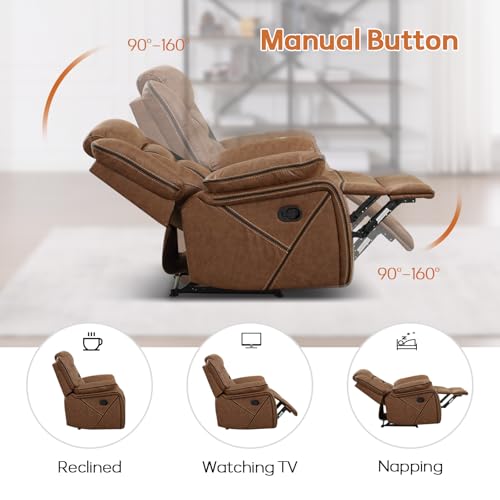 EBELLO Faux Leather Recliner Sofa Furniture Set for Living Room, Recliner Chair, Manual Loveseat, 3 Seat Recliniing Sofa Couch Set for Meeting Room, Brown - Image 5