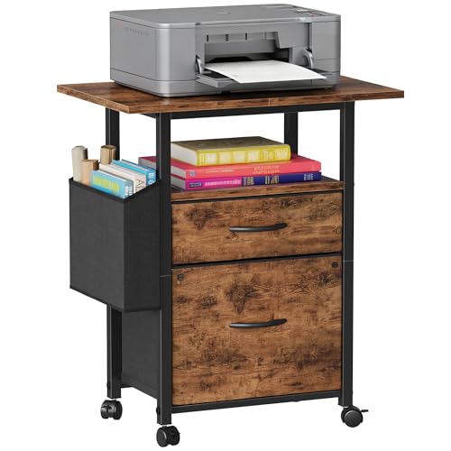 GYIIYUO 2 Drawer File Cabinet with 24'' Extended Desktop, Mobile Filing Cabinet, Rolling File Cabinet with Side Bag, Fabric Drawer, Fits A4/Letter Size, Printer Stand Home Office, Light Brown - Image 2