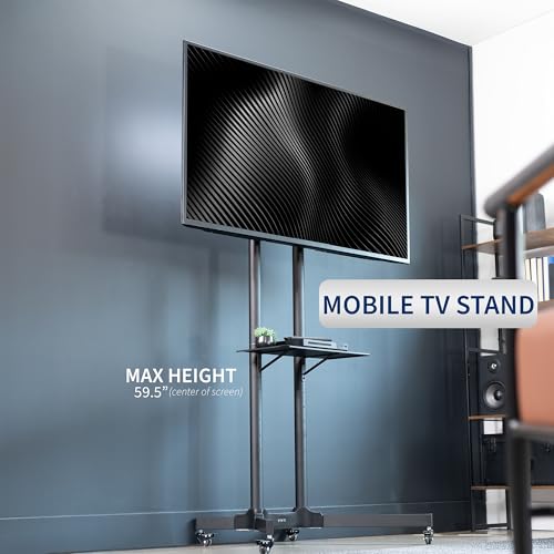 VIVO Mobile TV Cart for 32 to 83 inch Screens up to 110 lbs, LCD LED OLED 4K Smart Flat and Curved Panels, Rolling Stand with Laptop DVD Shelf, Locking Wheels, Max VESA 600x400, Black, STAND-TV03E - Image 3