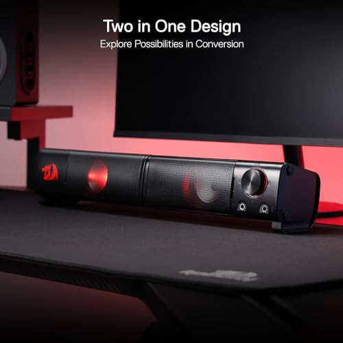 Redragon GS550 PC Gaming Speakers, 2.0 Channel Desktop Computer Sound Bar with Compact Maneuverable Size, Headphone Jack, Quality Bass & Decent Red Backlit, USB Powered w/ 3.5mm Cable - Image 6
