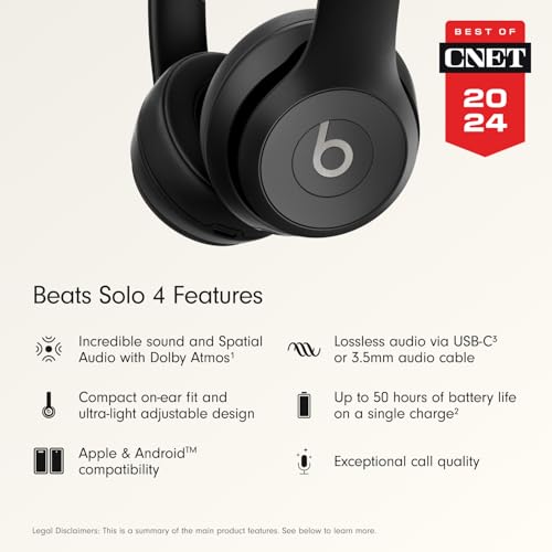 Beats Solo 4 - Wireless On-Ear Bluetooth Headphones, Up to 50-Hour Battery Life, Ultra-Lightweight Comfort, Powerful and Balanced Sound, Apple & Android Compatible - Matte Black - Image 3