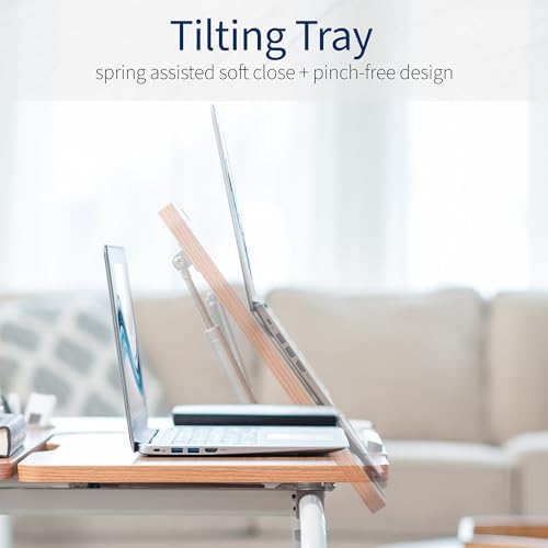 VIVO Mobile Over The Bed and Recliner Table, Tilting Laptop Tray with Height and Length Frame Adjustment, Ergonomic Overbed Kids and Adult Desk on Wheels, Light Wood, DESK-V202A - Image 10