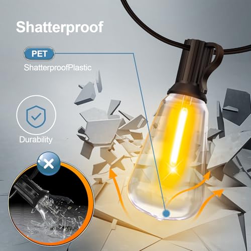 Outdoor String LED Patio Lights - 100Ft 30M Outside Waterproof Light with Remote Dimmable ST38 Shatterproof Bulb Connectable Hanging Outdoor Electric Lighting for Backyard Yard Gazebo Porch Party - Image 7