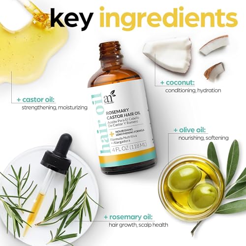 Artnaturals Organic Rosemary Castor Hair Oil + Massager Hair Growth Set Hair Growth Oil 4 ounces with Coconut & Olive Oil for Dry, Damaged & Split End - Image 6